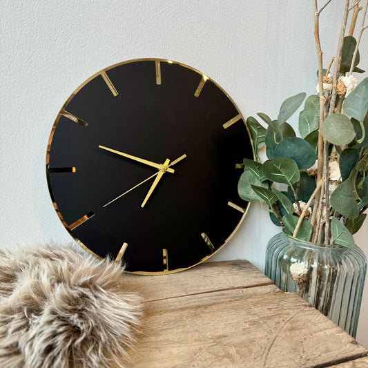 Wandklok - Mat zwart & spiegelacryl