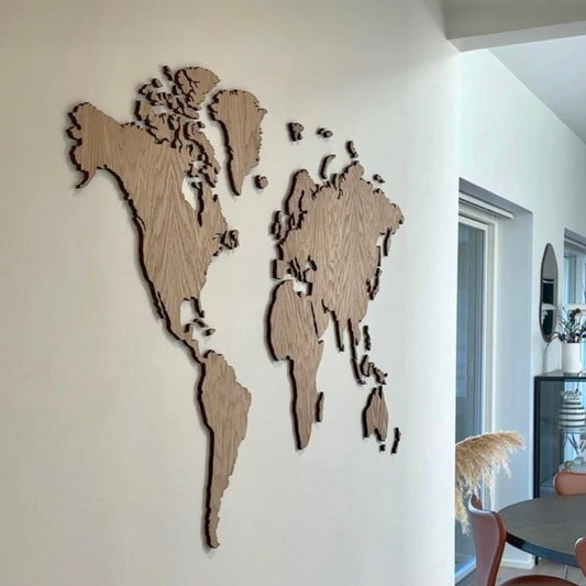 Wereldkaart voor aan de muur - Eikenhout - 110×70 cm