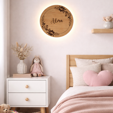 Kinderlamp – Bloemen met naam – Ø26 cm