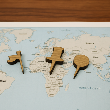 Diverse houten punaises voor wereldkaart - 15 stuks.