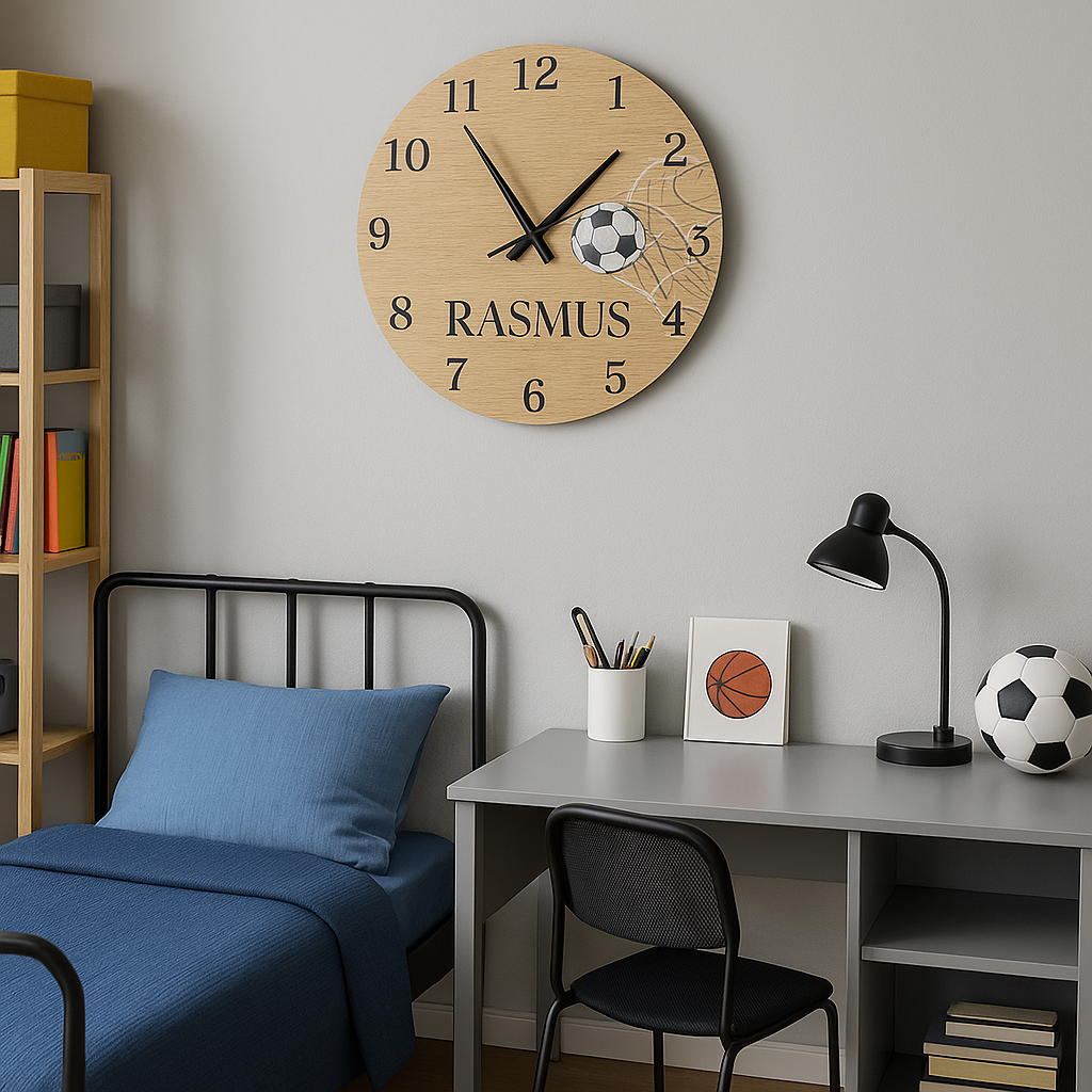Wandklok – Eikenhout – Voetbal met naam