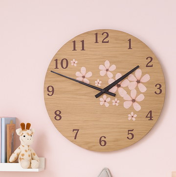 Wandklok – Eikenhout – Bloemen