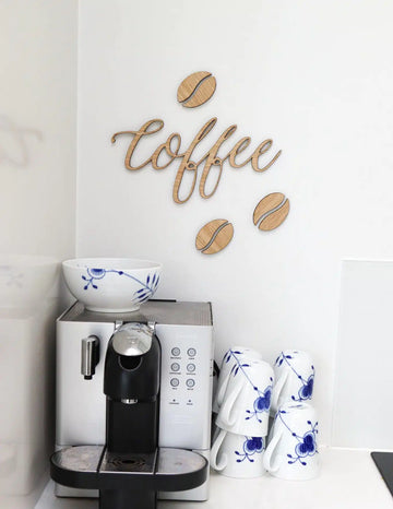 Wanddecoratie - Koffie met koffiebonen - 28x15 cm