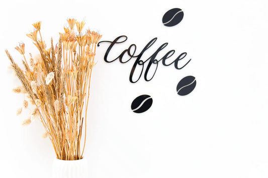 Wanddecoratie - Koffie met koffiebonen - 28x15 cm
