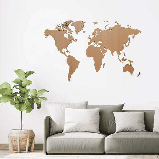 Wereldkaart voor aan de muur - Eikenhout - 110×70 cm