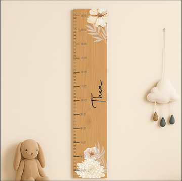 Groeimeter met naam - Bloemen - 120×20 cm