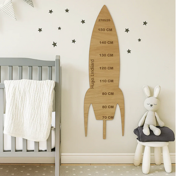 Groeimeter met naam - Raket - 120×32 cm