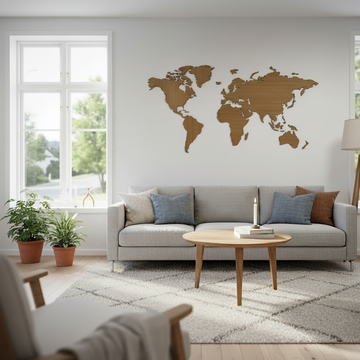 Wereldkaart voor aan de muur - Eikenhout - 110×70 cm