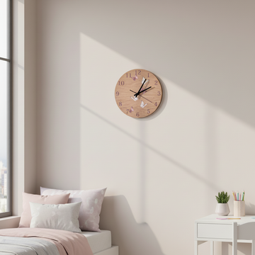 Wandklok – Eikenhout – Vlinders