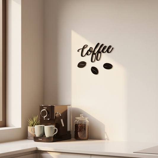 Wanddecoratie - Koffie met koffiebonen - 28x15 cm