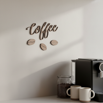 Wanddecoratie - Koffie met koffiebonen - 28x15 cm