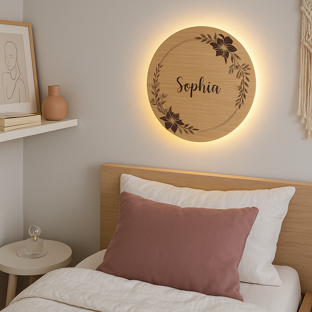 Kinderlamp – Bloemen met naam – Ø26 cm